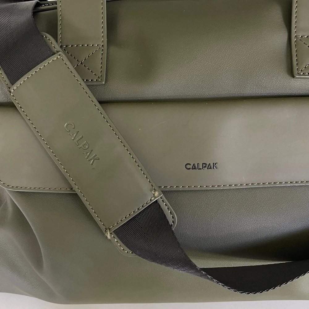 Calpak Olive Green Duffel Weekender Bag with Black Strap